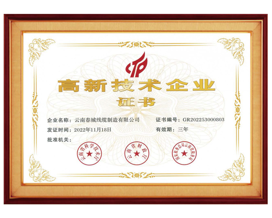 高新技術(shù)企業(yè)證書